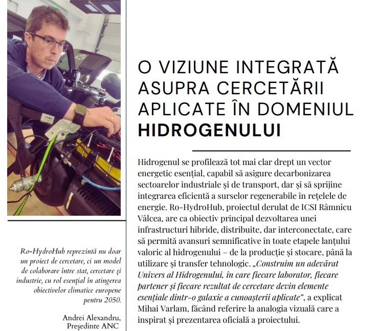 O viziune integrată asupra cercetării aplicate în domeniul hidrogenului Articol publicat în revista InHouse 85/aprilie 2025 – pagina 42